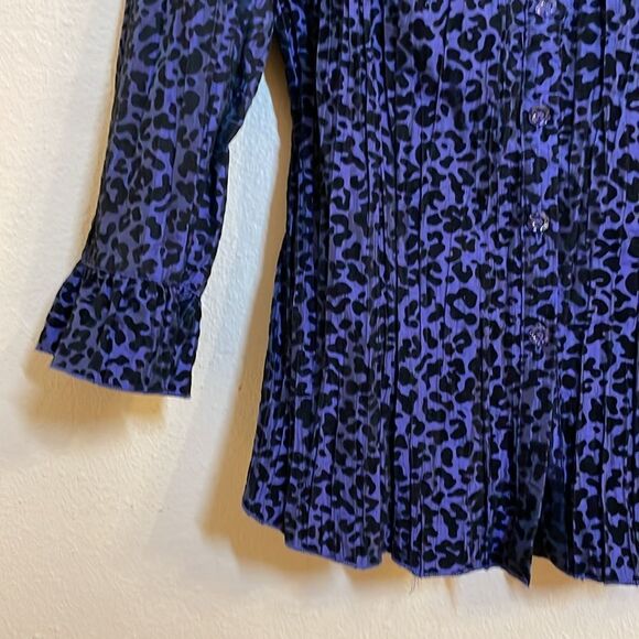 Harve Benard Crinkle Blouse Goth 3/4 Sleeve Button Down Ruffle Detail Medium - Picture 6 of 13